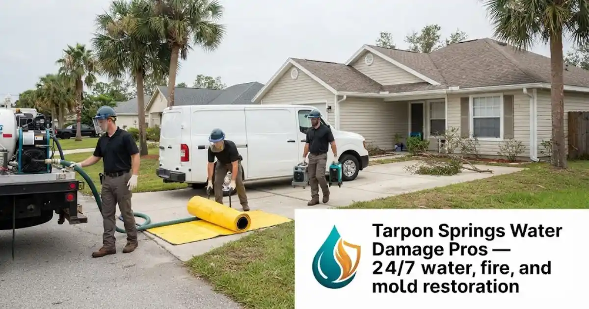 Tarpon Springs Water Damage Pros crew arriving at a residential property with restoration equipment